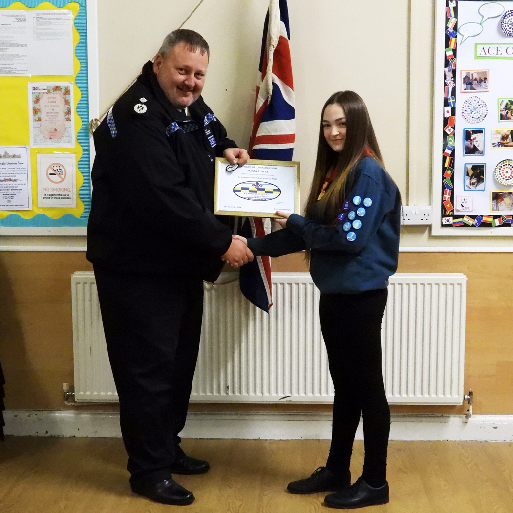 Deputy Chief Constable Makes Presentation of Scout New Partnership Badge